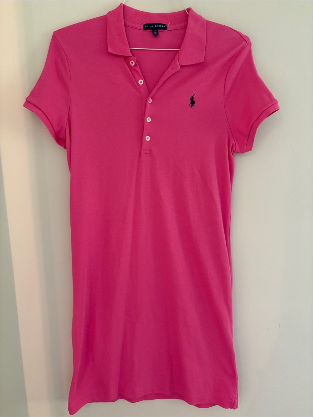 Ralph Lauren Women’s Hot Pink Polo Shirt Dress with Navy Pony NWOT